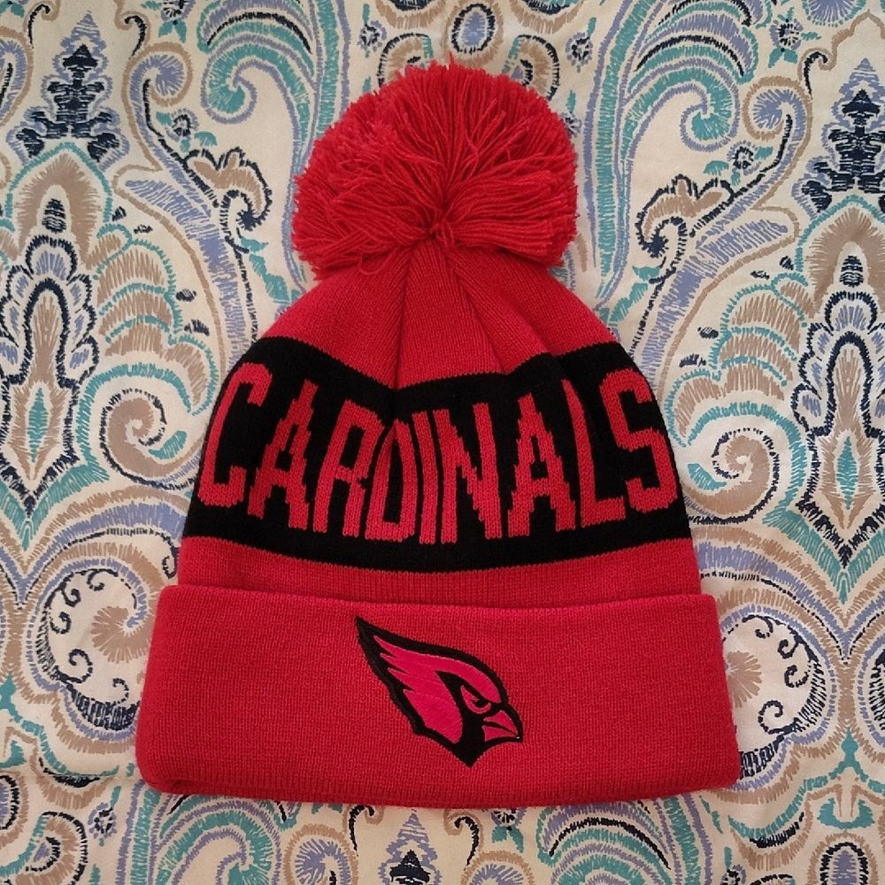 NFL Arizona Cardinals Cuffed Knit Beanie with Pom Adult OS Red Black